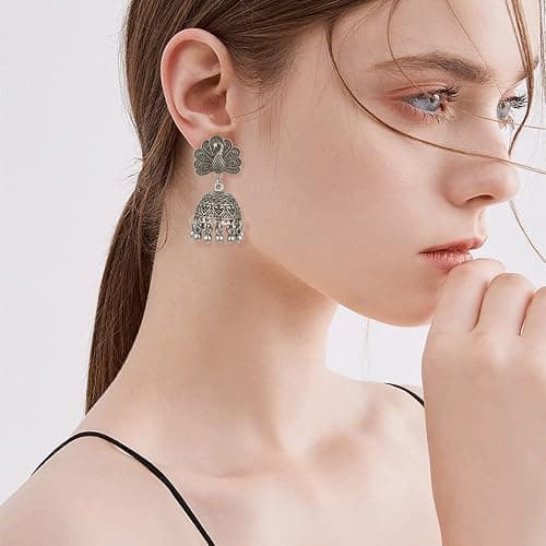 Bell Tassel Indian Vintage Earring Bollywood Ethnic Gypsy Beads Boho Traditional Jhumka Jhumki Chandelier Earrings Peacock Statement Dangle Drop for Women Girls Bohemian Indian Jewelry Gift thumbnail 2