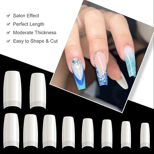 krofaue 500PCS Half Cover False Nails Tips - Acrylic Nail Tips 10 Sizes Lady French Style Acrylic Artificial Tip Manicure with Box for Nail Tips Art Salons and Home DIY thumbnail 5