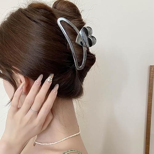 Heart Hair Clips Valentine’s Day Hair Claw Clips Non Slip Black Hair Jaw Barrettes Romantic Valentines Hair Accessories Metal Heart Banana Shark Clip for Women Holiday Party Hair Decorations Supplies thumbnail 6