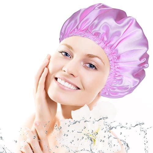 Shower Caps for Women, 4 PCS Elastic and Reusable Bath Caps, Double Waterproof Layers Shower Cap, Bathing Shower Caps, Environmental Protection Hair Bath Hat - Solid Color thumbnail 6