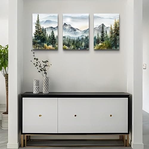 MHARTK66 Wall Art for Living Room Modern Wall Decor for Bedroom Office Decor Abstract Mountain Forest Landscapes Ink Painting 3 Piece Framed Canvas Art Prints Ready to Hang Wall Pictures Home Decor thumbnail 6