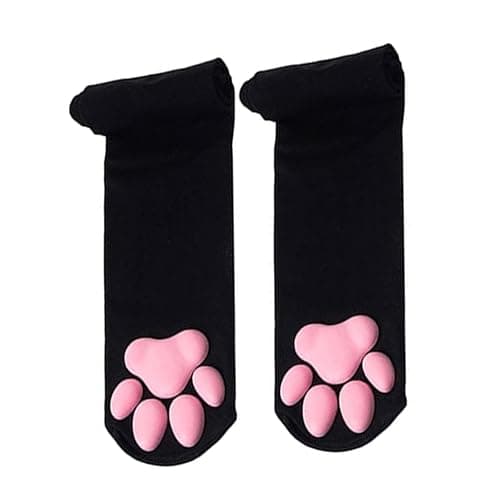 YREYBN 1 Pair Thigh High Socks, Pink Cute Cat Paw Pad Socks, 3D Kitten Claw Stockings for Girls Women, Knee High Socks for Cosplay Halloween Party and Daily Lives(Black) - Image 1