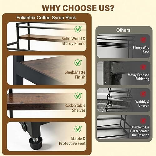 Foliantrix Coffee Syrup Organizer Rack 2-Tier Wine Rack Spice Racks Coffee Bar/Station Organizers Liquor Cabinet/Stand/Decor Bottle Organizer for Countertop Display Shelves/Holder/Storage thumbnail 7