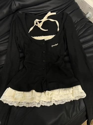 Fake 2 Piece Halter Lace Top Women Vintage Grunge 2000s Mcbling Tshirts 90s Long Sleeve Streetwear Y2k Shirts thumbnail 4