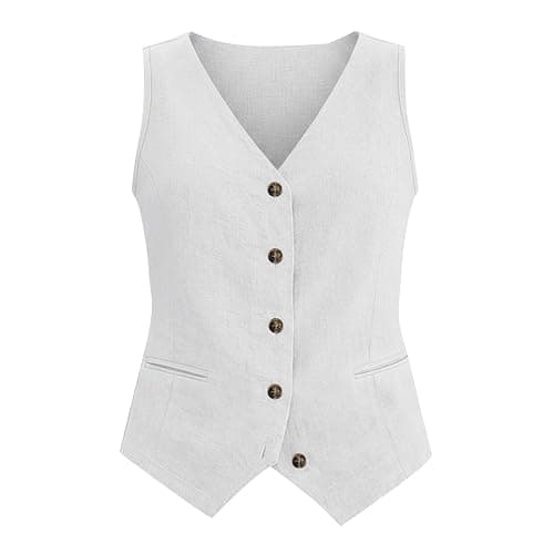 Vest Tops for Women Cotton Linen Button Down Sleeveless Shirts Business Casual Tank Vests 2026 Summer with Pockets thumbnail 3