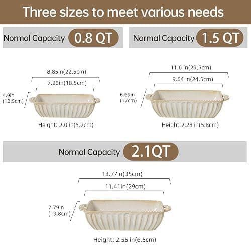 Feenmai Casserole Dish for Oven, Ceramic Baking Dishes Set, Vintage Hobnail Bakeware Sets of 3, Rectangular Baking Pan, Deep Lasagna Pan with Handle for Cake, Wedding Kitchen Gift, 13.77“/11.6"/8.85" thumbnail 3