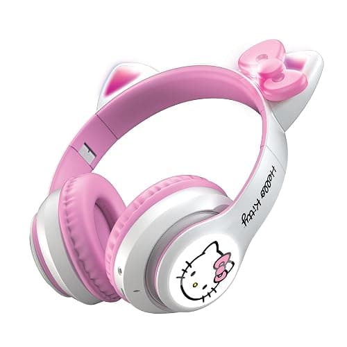 Hello Kitty Wireless Bluetooth Light-Up Headphones with Foldable Design, Adjustable Headband, 8 Hours Playtime, LED Kitty Earcups, for Kids & Adults (White) - Image 1