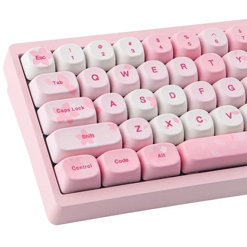 Tsungup MOA Keycaps-Pink Sakura,129 Keys Cute Custom Cherry Blossom Keycaps | Dye Sub PBT Key Caps Keyboard Keycap Set for MX Switches Mechanical Keyboard(only keycap) - Image 1