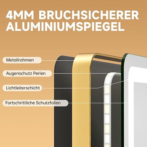 Hasipu Kosmetikspiegel mit Lichtern, 80 x 55cm LED Schminkspiegel, beleuchteter Schminkspiegel mit dimmbaren 3 Modi, Kosmetikspiegel mit Touchscreen Steuerung, Quadratisch Weiß thumbnail 6