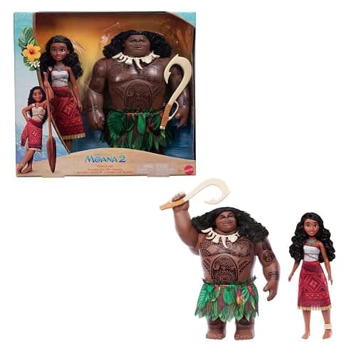 Mattel Disney Moana 2 Voyager 2 Doll Set, Moana & Maui Fashion Dolls in Removable Outfits with 4 Accessories, Inspired by The Movie - Image 1