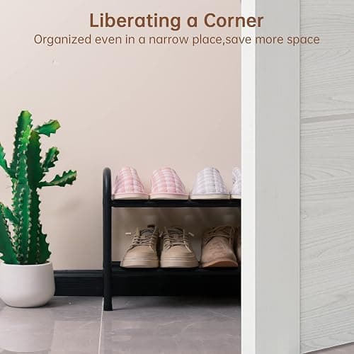 Gonfoam Shoe Rack for Closet, Expandable Shoe Organizer Storage Shelf, Adjustable Metal Free Standing Small Closet Shoe Rack for Entryway, Doorway (2-Tier Black) thumbnail 7
