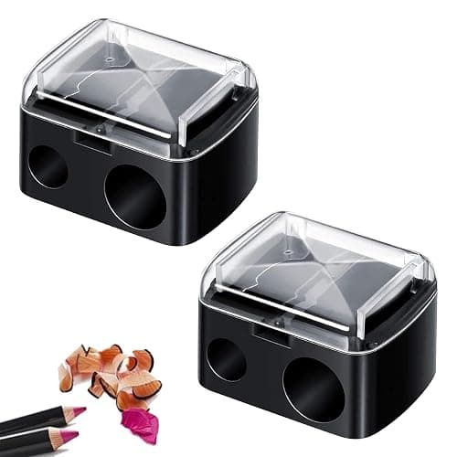 2 Pcs Eyeliner Sharpener, 2 Holes Makeup Sharpener for Large and Small Lip Pencils, Compact, Easy to Clean, Ideal for Eyeliner, Lip Liner & Eyebrow Pencils, Transparent Cover - Image 1