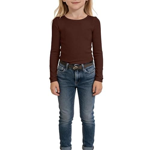 Girls Long Sleeve Shirt Ribbed Soft Crew Neck Summer Pullover Tops Teen Kids Solid Stretchy School Tshirts Clothes thumbnail 4