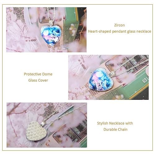 Lifenanny Howling Wolf Plexiglass Necklace, Charm Unique Heart Pendant Necklace with Silver Long Chain, Personalized Jewelry Gifts for Men Women, Metal, No Gemstone thumbnail 4