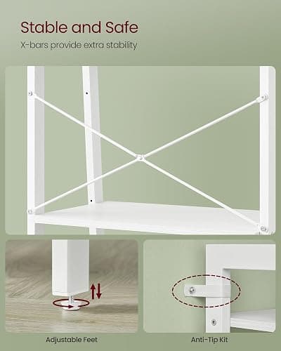 VASAGLE Ladder Shelf, 4-Tier Bookshelf, Storage Rack, Bookcase with Steel Frame, for Living Room, Home Office, Kitchen, Bedroom, Industrial Style, Maple White and Pearl White ULLS044W44 thumbnail 4