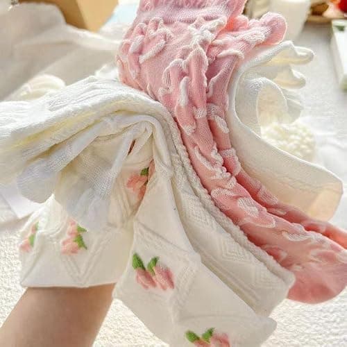 Flixxo 5 Pair Cute Women's Cottagecore Lace Ruffle Ankle Socks - Cable Knit Cotton Coquette Aesthetic Socks thumbnail 3
