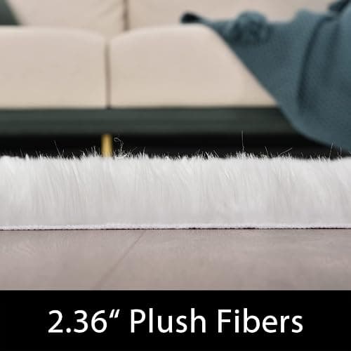 Latepis Off White 3x4 Area Rug Faux Sheepskin Fur Rug Washable Furry Rugs for Bedroom Fluffy Rugs for Living Room Dorm Cushion Luxury Home Decor Rectangle thumbnail 2