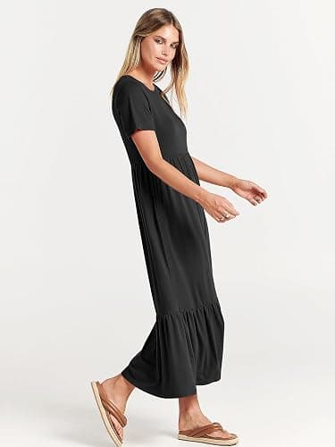 ANRABESS Womens 2025 Summer Casual Maxi Dress A line Tiered Flowy Short Sleeve Crewneck T Shirt Beach Travel Long Dresses thumbnail 4