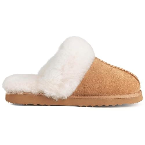 Parfeying Women's Shearling Slippers Genuine Leather with Rubber Sole, Sheepskin Fuzzy Indoor Outdoor Shoes for Home thumbnail 6