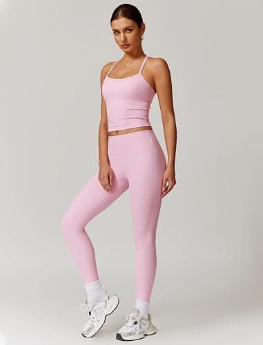 QBGJTD Womens Workout Sets Two Piece Cross Back Tank Top Matching High Waist Leggings Sets Gym Outfits Work Out Clothes thumbnail 4