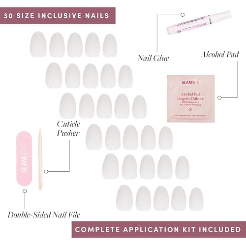 Glamnetic Press On Nails - White Swan | Opaque Classic Off White Short Oval Fake Nails, Salon Quality | 15 Sizes - 30 Nail Kit thumbnail 5