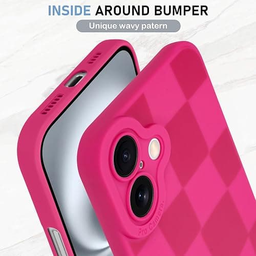 KANGHAR Compatible with iPhone 16 Case Checkered -Hot Pink | Silicone Cute Pattern, Camera Protection Soft Slim Phone Case for Girls Women thumbnail 4