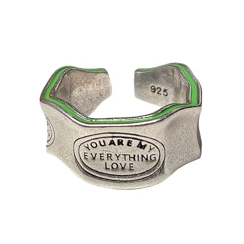 Ch.yishi Handmade Vintage 925 Sterling Silver Wide Band Rings for Women/Men,Adjustable Thumb Finger Ring - Image 1