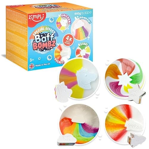 4 x Large Special Effect Bath Bombs Gift Set, Cloud Rainbow, Rocket, Moon & Star Fizzers, Ideal Birthday Present for Children, Montessori Bath Toy, Value Party Bag Fillers, Moisturising for Dry Skin - Image 1
