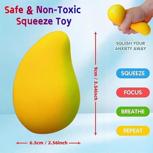 Gold Mango Squishy, Fast Rising Stress Relief Simulation Fruit, Anxiety Sensory Stress Squishy Hand Toys, Soft Squishy Stress Balls, Classroom Prizes, Calming Adults Fidget Toys thumbnail 2