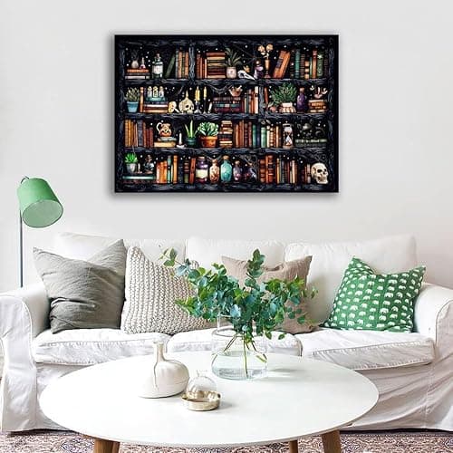 Bookshelf Stamped Cross Stitch Kits - Magical Book Counted Cross Stitch Kits for Beginners Adults Skull Needlepoint Cross-Stitch Patterns Dimensions Needlecrafts Embroidery Kits Arts and Crafts thumbnail 2