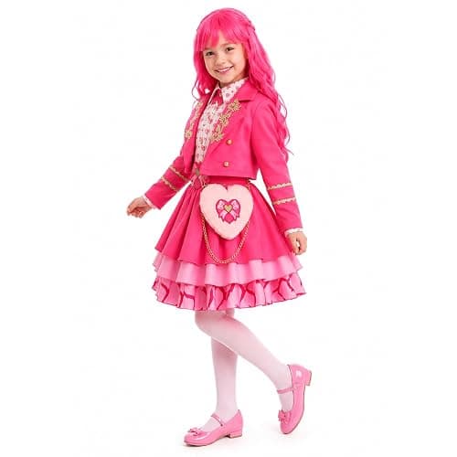 Mukola Kids Princess Pink of Wonderland Cosplay Costume Set 4-12Y | Girls Pink Long Sleeves Jacket, Cute Heart Print Dress, 5pcs Pink Royal Princess Outfits, Birthday Party, Halloween Cosplay thumbnail 3