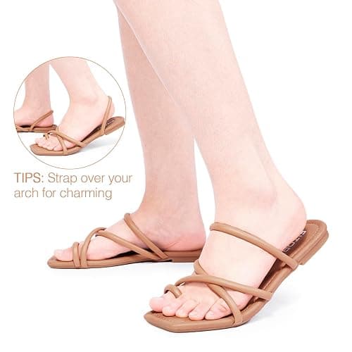 FITORY Women's Slide Sandals Flat Toe Ring Thongs with Cross Strap for Summer Size thumbnail 2