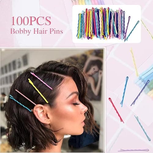 100 PCS Bobby Pins,Colorful Hair Pins with Cute Box,Metal Bobby Pins for Thick Hair,Great for All Hair Types Hair Pins for Girls Women (2.16 Inch),multicolor thumbnail 2