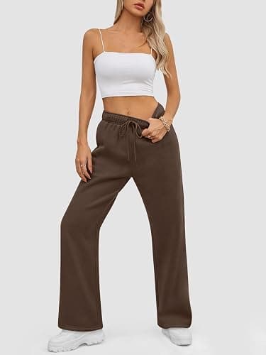 ATHMILE Womens Sweatpants 2025 Fall Baggy Wide Leg Sweatpant Fleece Lined Straight Leg Sweat Pants - X-Large - Brown thumbnail 6