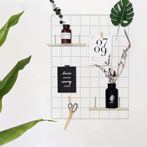C&AHOME Photo Wall Display Set of 2, Grid Panel with Hooks, Clips, Hemp Cord, Hammer - 15.7" x 11.8", White UWWGM3402W thumbnail 8