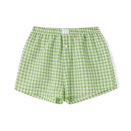 Pivanzore Y2k Plaid Shorts for Women Casual Elastic Waist Aesthetic Lounge Bottom Baggy Pajama Shorts Boxers Sleepwear thumbnail 4