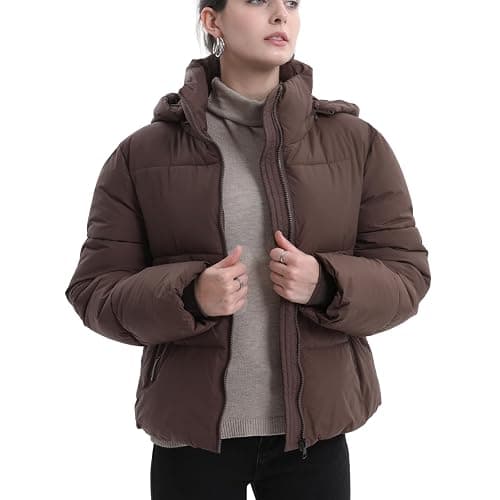 PUFFIT Women's Cropped Puffer Jackets,Warm Winter Jacket with Removable Hood,Zipped Pockets,Short Ladies Quilted Coat thumbnail 5