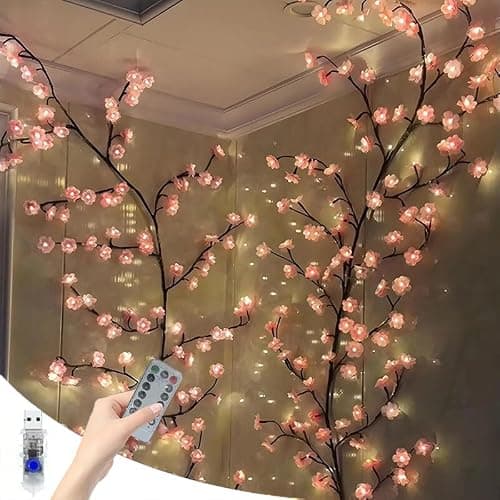 LED Tree Branch Lights for Wall 7.55 FT 144LEDs Cherry Blossom Lights Vine Light with Remote and 8 Lighting Modes Cherry Blossom Garland Willow Vine for Bedroom Indoor Wall Wedding Christmas Decor - Image 1