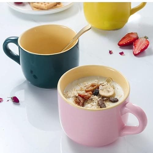 Arawat 21oz Pink Soup Bowls Microwave Safe with Handles Spoon and Coaster Large Soup Mug XXL Coffee Mugs Big Ceramic Tea Cups Cappuccino Cup Gift Birthday Gifts for Women and Men thumbnail 4