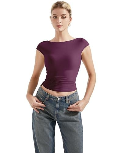 SUUKSESS Women Backless Sexy Going Out Tops Double Lined Open Back Y2k Basic Tee Shirts thumbnail 3
