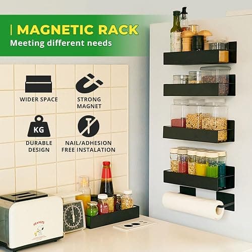 EUNOMOS Magnetic spice rack set for refrigerator, space saver with rack | Strong magnetic shelf for fridge, extra storage | Seasoning organizer for Kitchen thumbnail 9