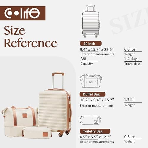 Coolife Luggage Set Hardside Suitcase,3 piece,White(DB/TB/20) | Suitcase Set,3 Piece Carry on,TSA LOCK,360° Smooth Spinner Wheels,YKK Zippers,Smart Trolley Sleeve thumbnail 7
