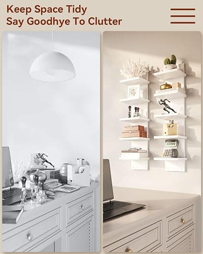 IBUYKE 5 Tier Wall Shelf Unit,White Vertical Shelf,Organizer Tall Tower Design Decorative Wall Mount Shelving for Home, Bedroom,Office Decor WBC009W-2 thumbnail 6