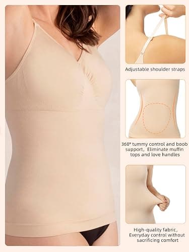 ATTLADY Compression Tank Tops for Women, High Shaping Scoop & V-Neck Cami, Shapewear Tummy Control Camisole thumbnail 3