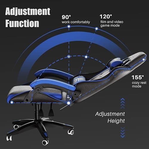 bigzzia Gaming Stuhl Ergonomisch, Gaming Sessel, Pc Stuhl, Gaming Chair, 90-135° Rückenlehne Gamer Stuhl Mit Kopfkissen Und Armlehnen für Jugendliche und Erwachsene Blau thumbnail 7
