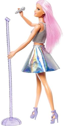 Barbie Careers Fashion Doll & Accessory, Pop Star with Pink Hair & Brown Eyes Wearing Iridescent Skirt with Microphone thumbnail 5