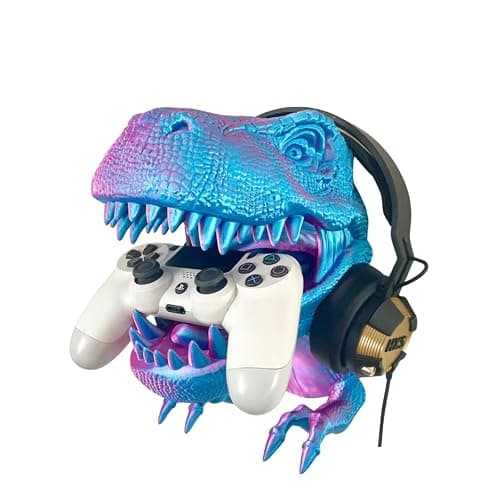 YILCER Dinosaur Headphone Stand Wall Mount T-rex Head Controller Holder 3D Printed Dino Earphone Stand 3D Printed Animals Gaming Headset Hanger Wall Mount Stand Organizer for Gaming Accessories - Image 1