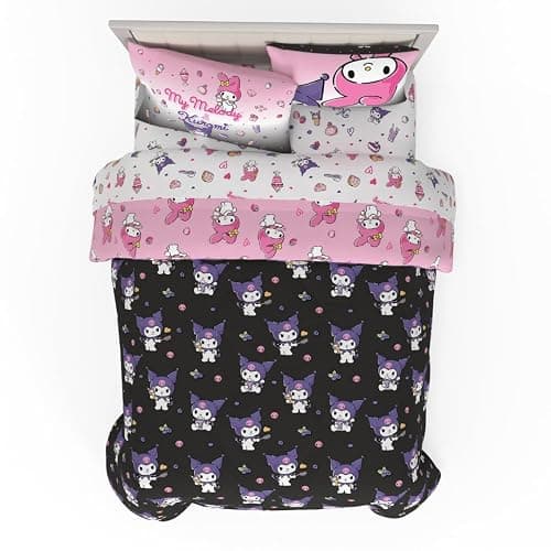 Franco Sanrio Kuromi & My Melody Bedding 7 Piece Super Soft Cozy Reversible Comforter and Sheet Set with Sham, Full, (Officially Licensed Product) - Image 1