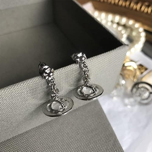 ZHOUMEIWENSP Silver Saturn NANA Earrings Planet Dangle Earrings Space Hypoallergenic Punk Earrings for Women thumbnail 4
