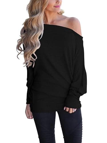 Poetsky Women's Long Sleeve Off Shoulder Tunic Tops Loose Casual Oversized Shirts Blouse - Image 1